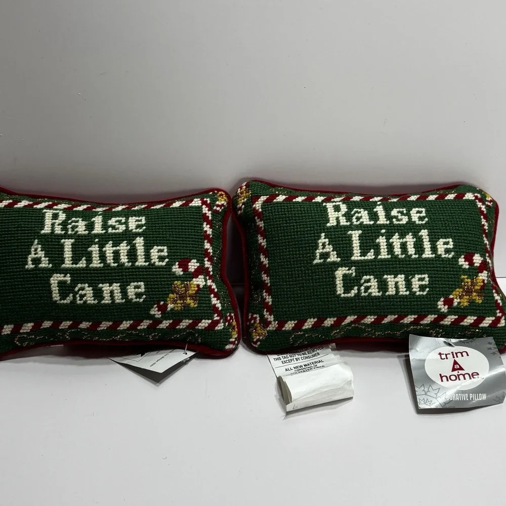 Lot Set 3 Pillows Raise a Little Cane Sleigh Bells Ring Christmas Accent Small